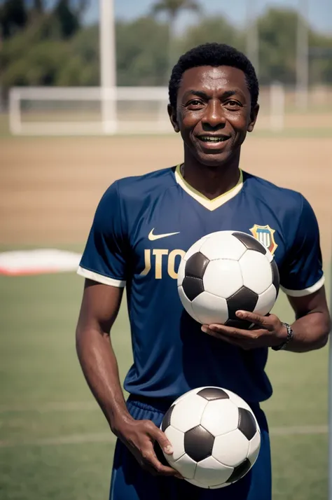 Do Pelé holding a soccer ball 