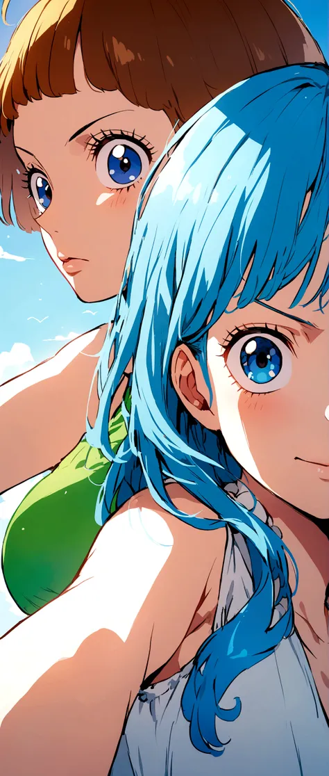 Blue Hair、Blue eyes、Green、one piece、Girl