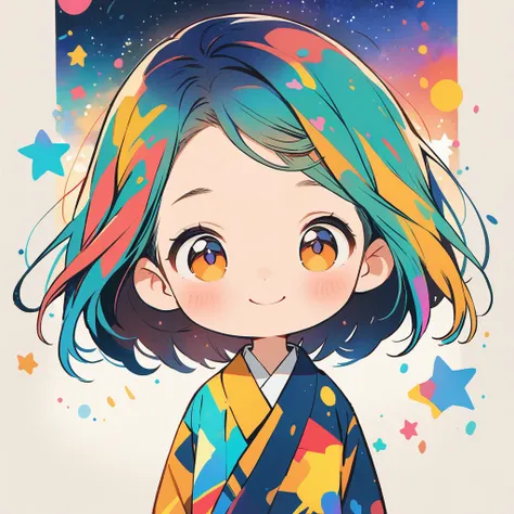 Watase Seizo style, Standing in front of a high wall，Simple line initials，Abstract art，Galactic Universe Background, Tanabata.milky way、Girls and boys、A radiant smile、Smile、Star of the sky