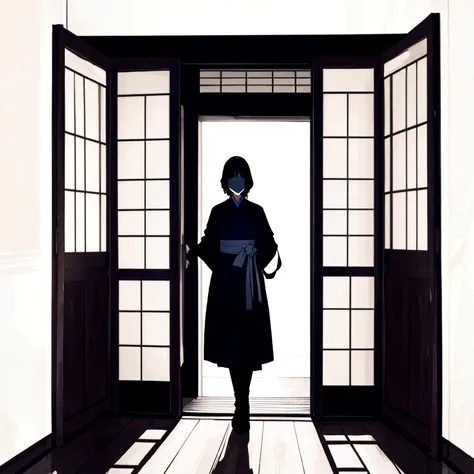 elder、Human figure、silhouette、In front of the door、Mysterious Visitor