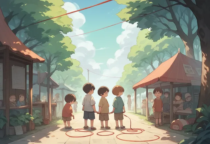 masterpiece, best quality, extremely detailed, anime, Children, skipping rope, large group skipping rope