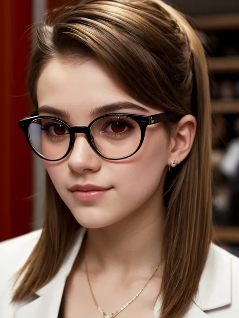 Best quality, Ultra high resolution, (Photorealistic:1.4), (masterpiece, Best quality:1.2),Full-length photo portrait of a young chubby Russian punk girl in glasses, 22 years old with aesthetic small breasts with beautiful erect nipples, corneal reflection...