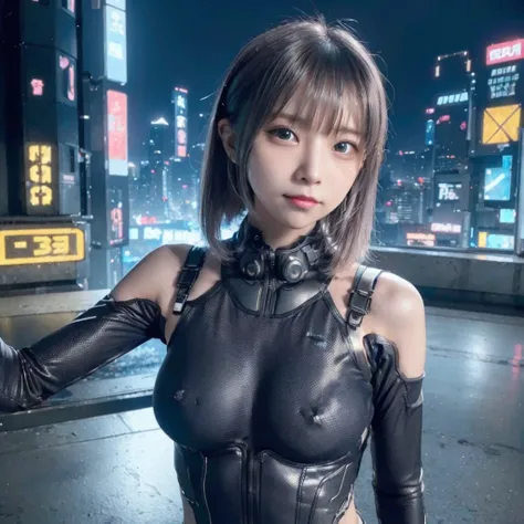 Robot-Destroyed City Ultra-Realistic and Detailed、(Highest quality:1.3), (Top performance:1.2), (Best illustrations:1.2), (Comic book style:1.2), (Artistic Film Lighting:1.2) (1 person) Wearing a futuristic costume、Cyberpunk technology, Horror movie-like b...