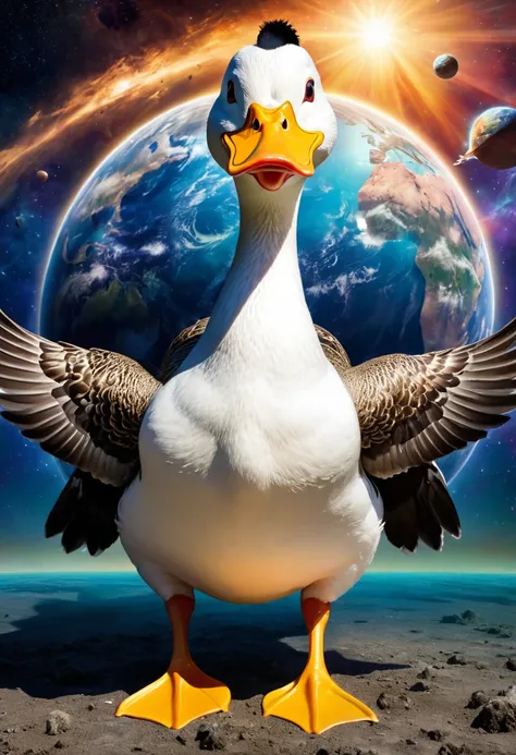 ultra realistic duck, all powerful, Creator of the Universe, onicion, omnipotent, omnipresent