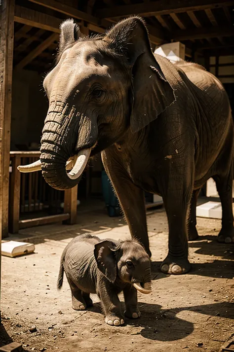 elephant play cards with rabbit