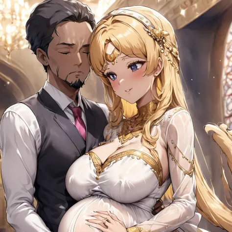 ((Highest quality)), ((masterpiece)), (detailed), （Perfect Face）、The woman is Tsukino Usagi, an Arab Muslim with vivid dark skin. She is wearing a gorgeous, glittering Arab wedding dress with gold embroidery, a gorgeous hair ornament, gorgeous jeweled acce...