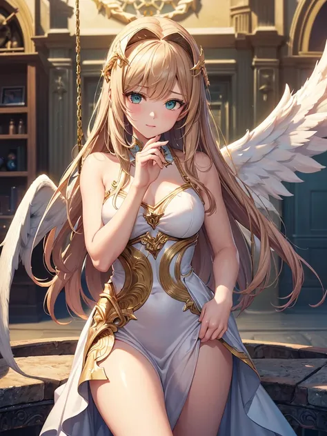 ((best quality)),(Ultra-high resolution),(Super detailed),(Detailed description),((Best CG))(Fantasy art with precise details:1.5), European classical long dress，(1 Female Angel:1.6),Angel翅膀，Poker face:1.4,Long hair flying:1.3,Angel;swing:1.5,Dynamic poses...