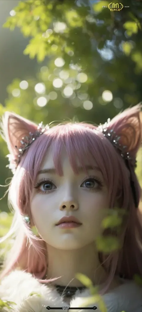 Please make an animation of this woman, pink hair crown, pink background, sparkly girl, manga style, soft, 8 images