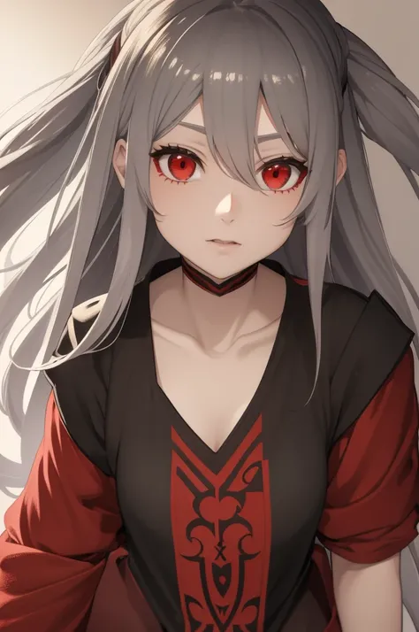 gray hair, red eyes, long hair, female , Balaur , medieval era clothes