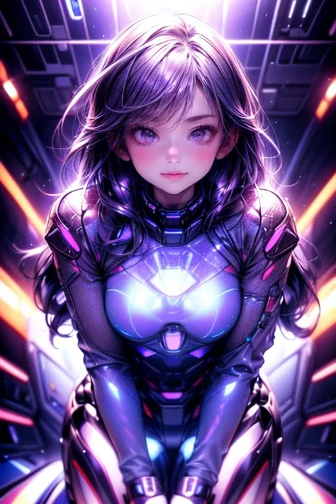 a cute girl piloting a futuristic spaceship cockpit, detailed elegant space suit, detailed beautiful face, intricate mechanical controls, advanced holographic displays, bright neon lighting, clean minimalist interior, cinematic dramatic lighting, photoreal...