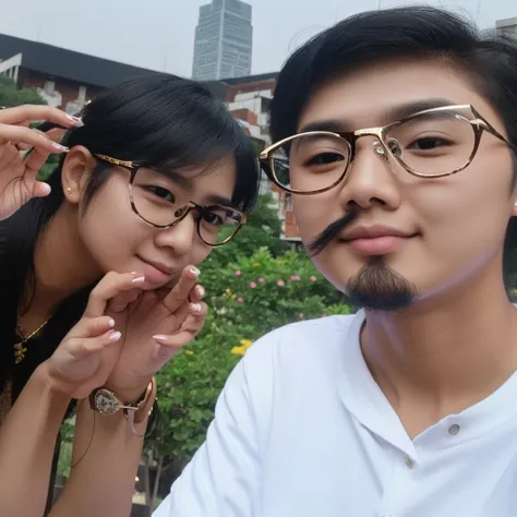 The face is of a Chinese girl wearing round glasses with black frames