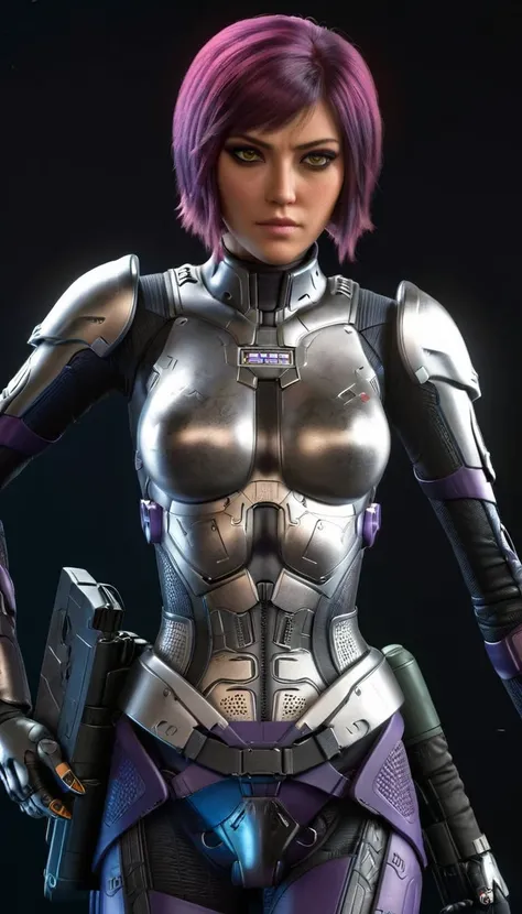 professional 3d model Cinematic scene, sabine wren, SILVER armor (HUGE BREASTS), Ghost in the Shell, detailed background, masterpiece, best quality, high quality, highres, absurdres . octane render, highly detailed, volumetric, dramatic lighting
