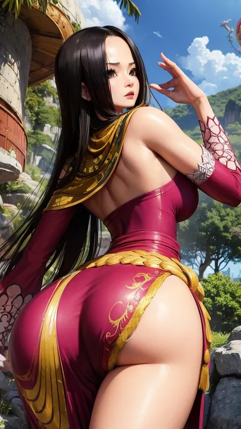 Boa hancock of anime "One Piece" in sexy armor Saiyan with Big  and Big ass, sexy girl boa hancock, 4K, Saiyan armor, sexy girl, Big , Big ass, Sayayin, "dragón ball", 