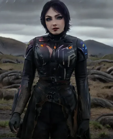 score_9,score_8_up,score_7_up,score_6_up, Trilla,green eyes,black hair, upper body, wet, armor,gloves,black bodysuit,black cape,belt,rain, science fiction,sith base, star wars, outdoors, rain, solo,fflixbag
wearing armor
sabine wren
