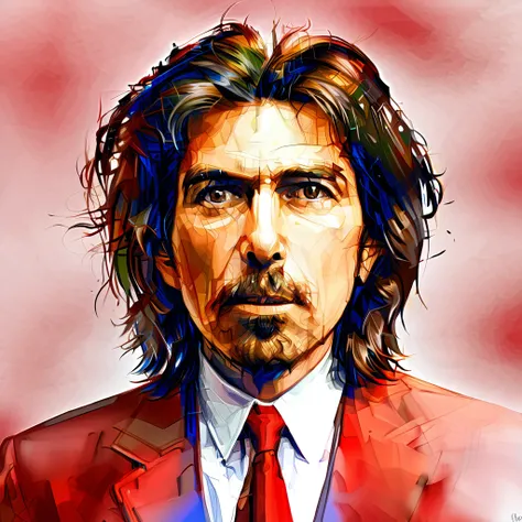 arafed man with a red shirt and a red tie, george harrison, digitally painted, inspired by Karl Gerstner, fan art, inspired by Pál Böhm, tony sart highly detailed, inspired by George Manson, jim carrey caricature realism, portrait of ultra realistic, smoot...