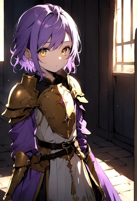 Beautiful youth,juvenile,Blue and purple gradient hair,pale yellow eyes,Wearing armor,Wait for the sword