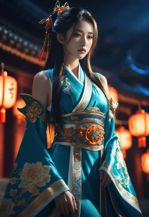 best quality, masterpiece, Ultra-high resolution, (Realistic:1.5), original photo, 1 girl,versace hanfu tang lienhua Mecha Paladin Future Armor, in the darkness, Deep shadows, Low profile, Cold Light, sexy look, long hair,Mix Girl,Yinglaite, Half-length ph...