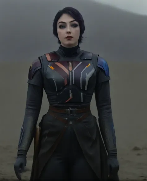 score_9,score_8_up,score_7_up,score_6_up, Trilla,green eyes,black hair, upper body, wet, armor,gloves,black bodysuit,black cape,belt,rain, science fiction,sith base, star wars, outdoors, rain, solo,fflixbag
wearing armor
sabine wren
