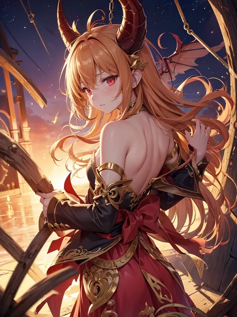 ((best quality)),(Ultra-high resolution),(Super detailed),(Detailed description),((Best CG))(Fantasy art with precise details:1.5), European classical long dress，（（Devil Wings）），（（Devil horns）），1 Demon Girl，翅膀Injuried，Falling to the ground，Angel;swing:1.5,...