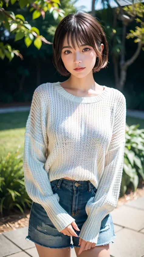 Nikon RAW photo,8 k, Fujifilm XT3,masterpiece, best quality, realistic, photorealistic, ultra detailed,1girl,nvshen, sweater, short hair,