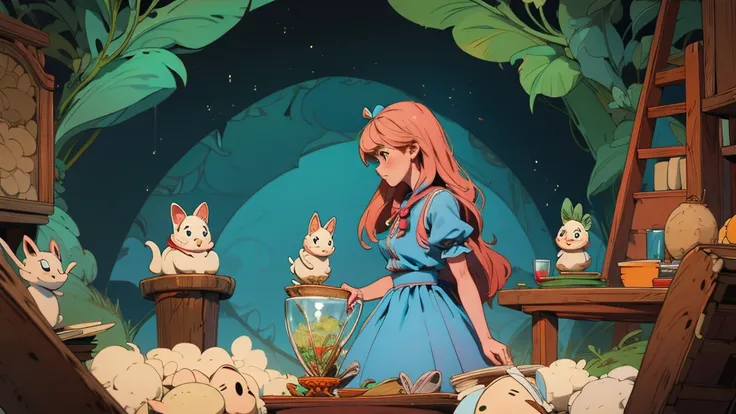 Make an illustration that represents the first chapter of Alice in Wonderland