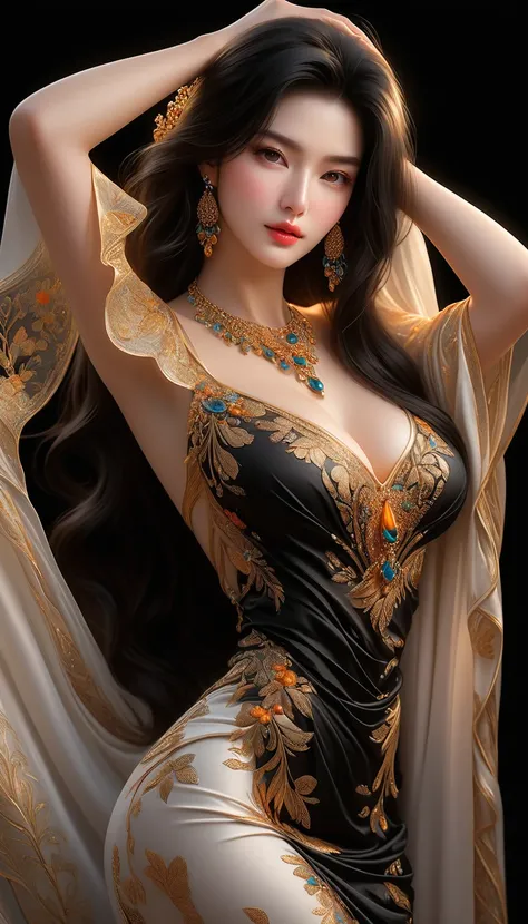 4K resolution,8K resolution,beautiful,Highest quality,Absolutely wonderful,Very detailed,Ultra-high resolution,masterpiece,(Realistic:1.5),(Realistic:1.5),Increased depth of field,Cinematic Light,
One elegant mature woman,
Long black hair,(精巧なディテールのbeautif...