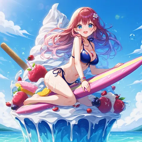 masterpiece, best quality, high resolution, extremely detailed CG, absurdres, highres, ice-cream, soft cream,fruits, holography