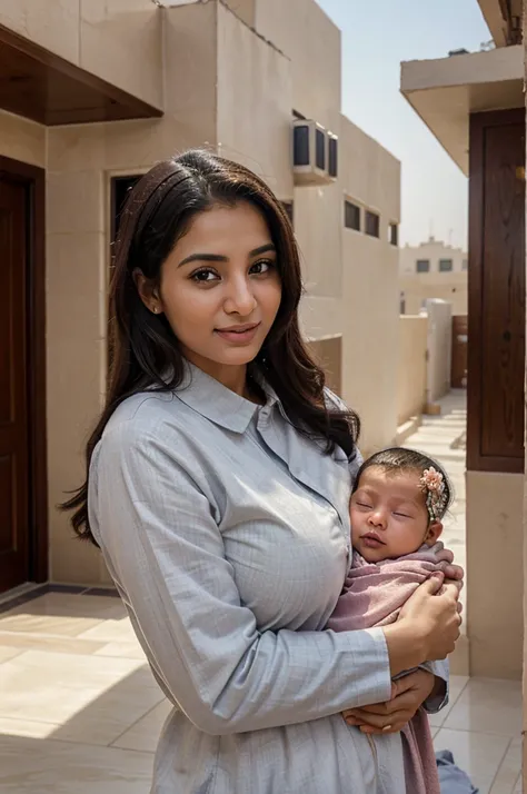 An image of a newborn baby cradled in his mother Aminahs arms, with the background of a modest house in the city of Mecca.