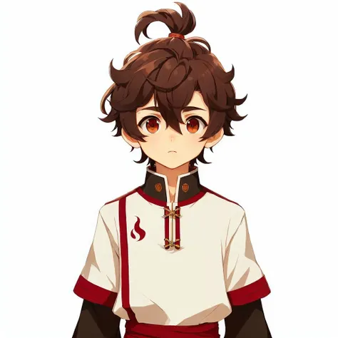 anime boy with brown hair and white shirt and red pants, keqing do impacto genshin, he has short, curly brown hair, official character art, zhongli do impacto genshin, Anime main art, male anime character, tanjiro kamado, anime character, shuushuu anime im...