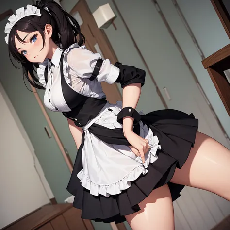 Maid lifting her skirt