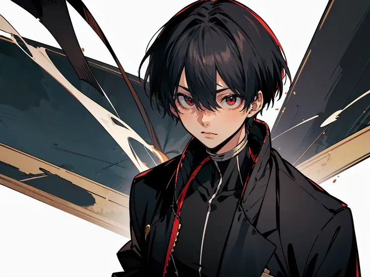 rekkyou sensen,rekkyo sensen, hasuichi nishizono, short hair, black hair, red eyes, boy, male, anime,1boy, bangs, hair between e...