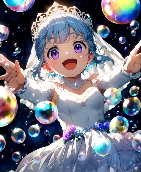 ((32k)), ((best quality)), ((ultra high res)), ((HDR)), ((UHD)), ((extremely detailed CG)), ((unity 32k wallpaper)), (((beautiful child))), (((10 years old))), (((beautiful face))), (((white bikini))), ((((Wedding dress)))), light blue hair, purple eyes, (...