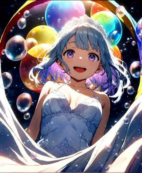 ((32k)), ((best quality)), ((ultra high res)), ((HDR)), ((UHD)), ((extremely detailed CG)), ((unity 32k wallpaper)), (((beautiful child))), (((10 years old))), (((beautiful face))), (((white bikini))), ((((Wedding dress)))), light blue hair, purple eyes, (...