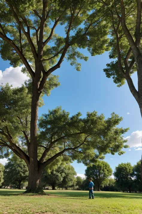 A boy under a tree 
