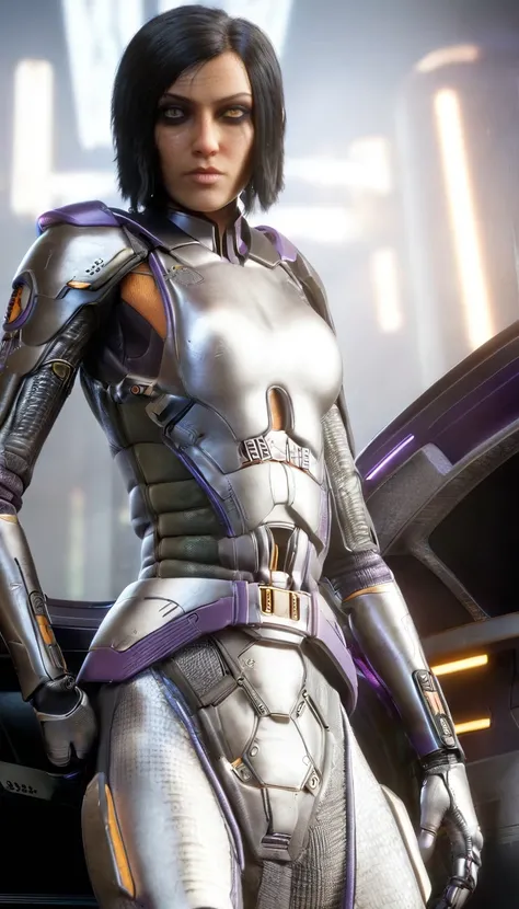 professional 3d model Cinematic scene, sabine wren, SILVER armor (HUGE BREASTS), Ghost in the Shell, detailed background, masterpiece, best quality, high quality, highres, absurdres . octane render, highly detailed, volumetric, dramatic lighting
