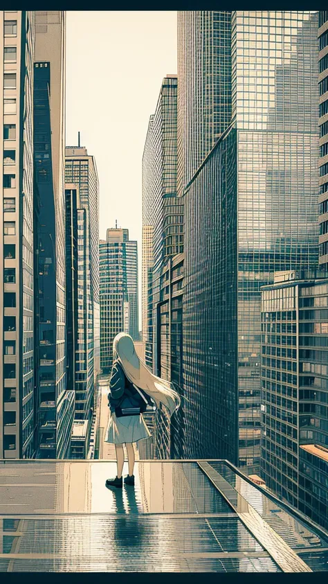 Lonely girl, gloomy theme,Long Hair,City,Buildings