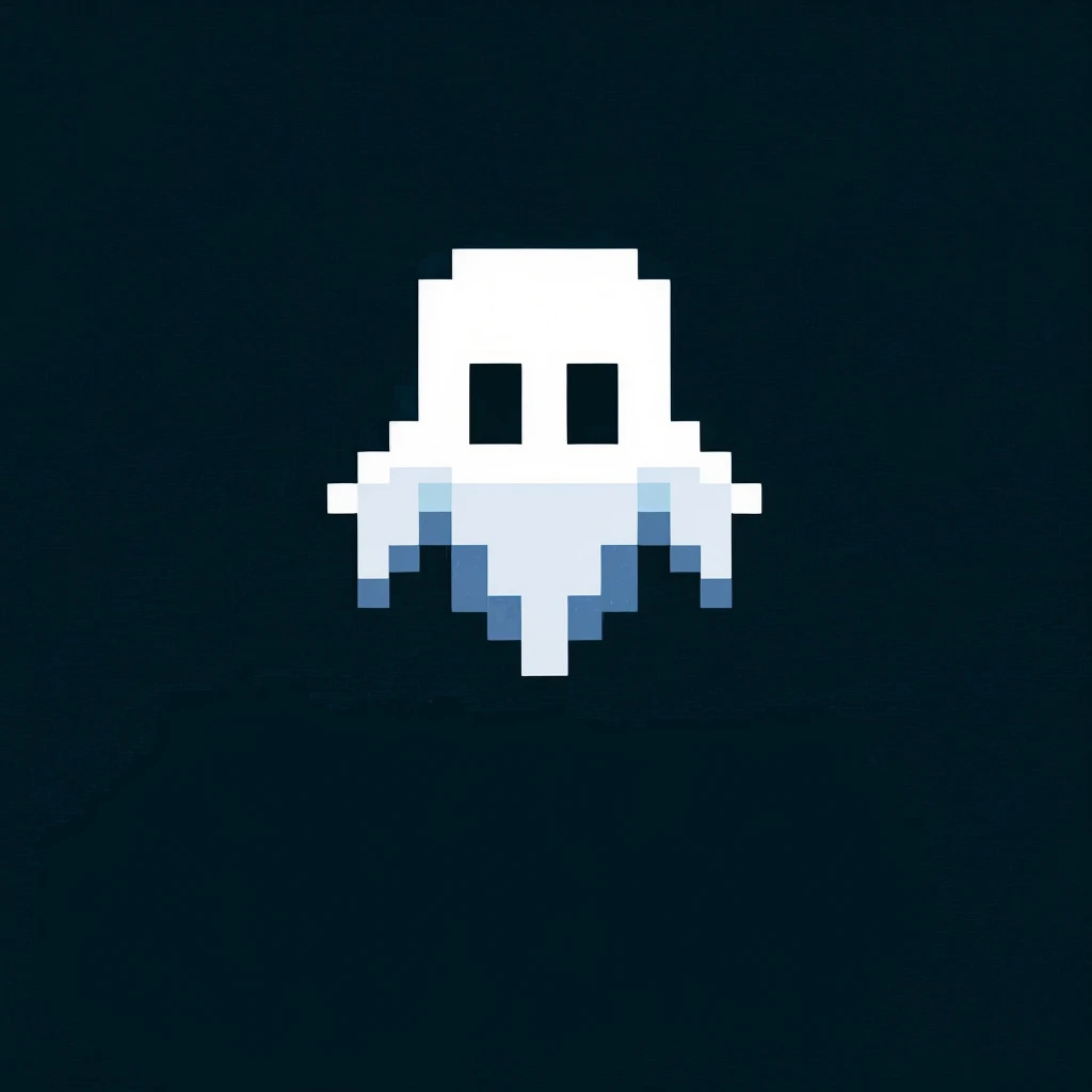 a close up of a pixel art of a white phantom floating on a blue surface, floating phantom, phantom, phantoms theme, fuzzy phantom, phantoms, phantomly, scary phantom, pixel art, pixel game, slightly pixelated, phantomly phantom, ghastly, video game actor, ...