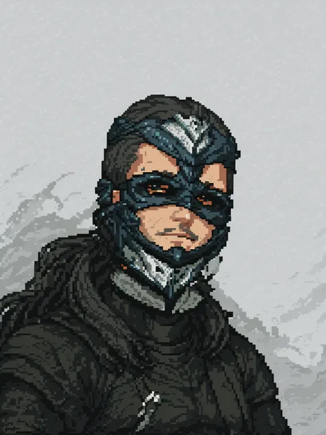 a man, mask, ((in the style of pixel art)), pixel, 4 bits pixel art, pixel official art, ultra detailed pixel art, pixel art