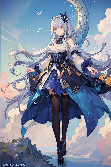 anime girl flying through the air with a blue and white dress, trending on artstation pixiv, splash art anime , zerochan art, pixiv contest winner, digital art on pixiv, guweiz on pixiv artstation, anime art wallpaper 8 k, clean detailed anime art, anime f...