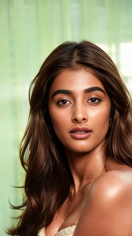 no make up, cool temperature,extreme close up photo of naked pooja hegde,slim,white bikini, bedroom,  intricate details, cold ro...