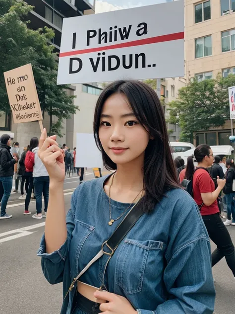 Draw people holding placard that says Vuah zu den