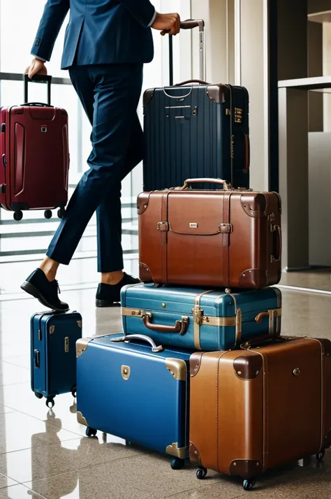 Suitcases held in one hand 
