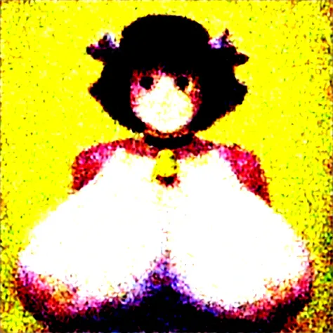 ((best quality)), ((masterpiece)), (detailed), 1girl, 2 small horns, wide eyes, pink spotted cowprint skin, cow snout, cowbell choker, tight tank top, huge breasts, short curly hair, cow ears, loving demeanor, motherly, wide puffy nipples translucent shirt