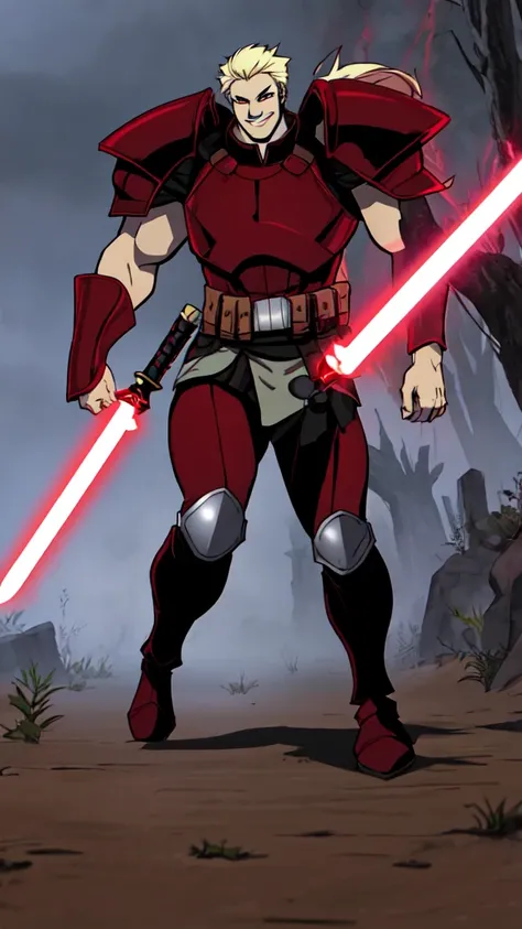 (starwars 2d comic art style with shading), a 20 year old Albino of Anglo-Saxon descent with a pure white complexion and a smile, burly brawny Physique with only 3 fingers on both hands, Albino long hair with thick eyebrows and white eyes, holding his thic...