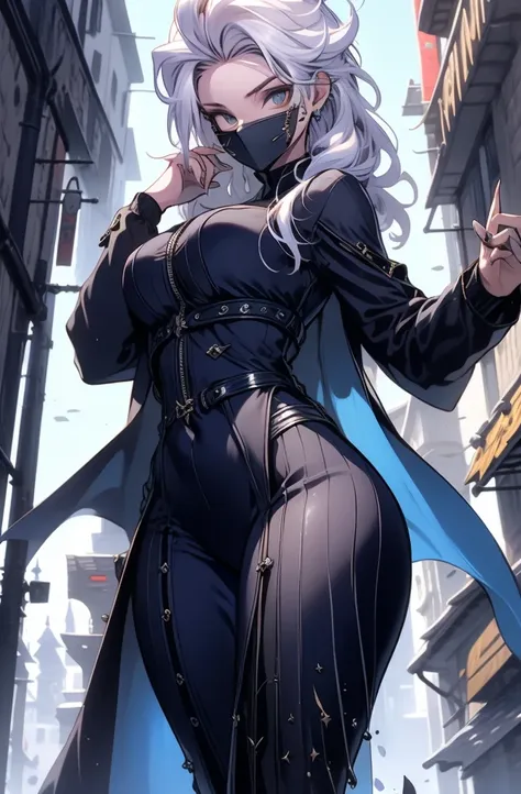 female, solo, young, sexy body, voluptuous figure, tightsuit, white hair, decolored blonde hair, has 2 hand crossbows, rogue ass...