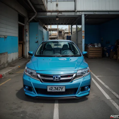 Honda city, blue colour , wolf airbrush on body design modified car 