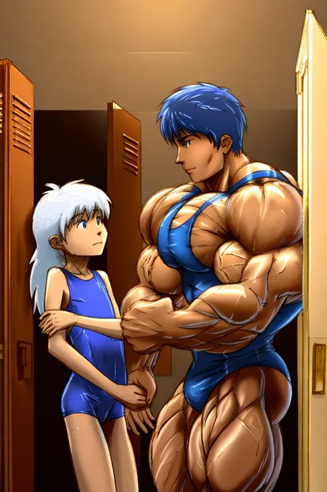 2 children,locker room,muscle size difference,male swimsuit,soft shading, mbbbbb , Shinji Ikari , Nagisa Kaworu