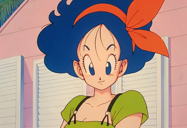 lunch (dragon ball) blue hair, very shy, little smile, sonrojada, desnuda, hands behind the waist