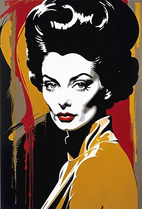 Ultra Details, masterpiece, stylisch Contempt morden painting, black and white portrait in the style of richard avedon, face obscured with black, mustard, powder red, brandy impasto swirls in the style of jean-luc almond, vintage elegance, Dynamic pose, hi...