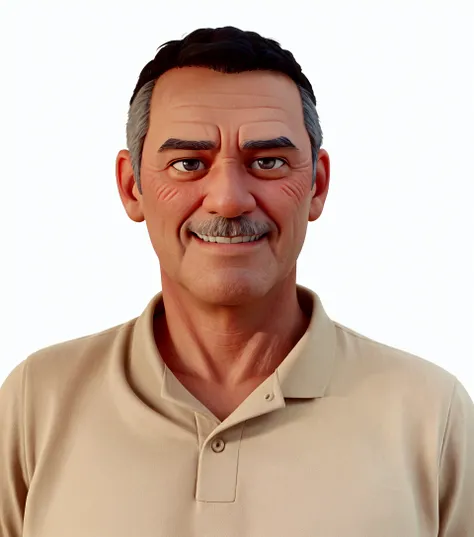 disney pixar style Draw a man of approximately 58 years old with short gray hair, It&#39;s the color of the brown shirt.